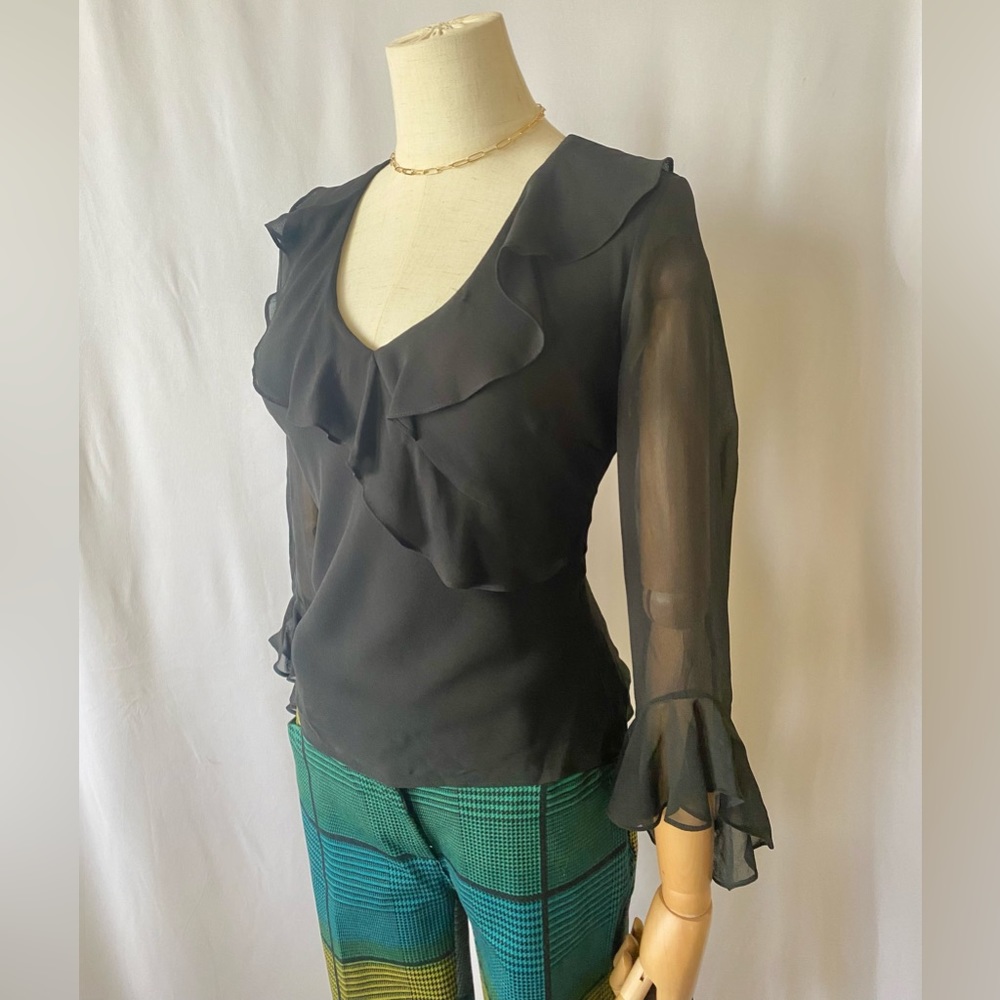 Y2K RALPH LAUREN SILK FLUTTER SLEEVE BLOUSE